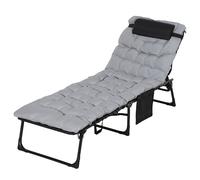 Outsunny Lettino Prendisole Pieghevole con Schienale Regolabile, Sdraio da Giardino Portatile con Cuscino, Poggiatesta, Tasca Portaoggetti Laterale e Maniglie, 58x189x32.5 cm, Grigio Chiaro