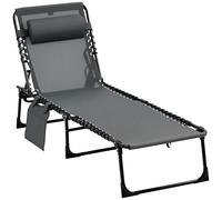Outsunny Lettino Prendisole Pieghevole con Tasca e Schienale Regolabile, Sdraio da Giardino con Cuscino, Seduta Traspirante in Texteline, per Spiaggia Piscina Giardino, 58x189x30cm, Grigio