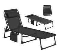 Outsunny Lettino Prendisole Pieghevole con Tasca e Schienale Regolabile su 5 Livelli, Sdraio da Giardino con Seduta Traspirante in Texteline, per Spiaggia Piscina Giardino, 58x189x30cm, Nero
