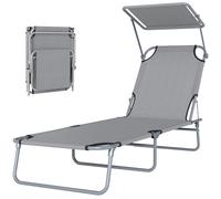Outsunny Lettino Prendisole Pieghevole e Reclinabile con Tettuccio Grigio Chiaro