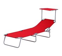 Outsunny Lettino Prendisole Pieghevole e Reclinabile con Tettuccio Rosso