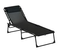Outsunny Lettino Prendisole Portatile in Acciaio e Tessuto a Rete Traspirante con Schienale Reclinabile in 4 Posizioni, 189x58x30 cm, Nero
