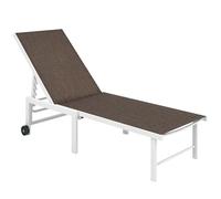 Outsunny Lettino reclinabile da giardino per esterni con ruote Schienale regolabile a 5 livelli e telaio in acciaio Portata 120 kg per Patio Terrazza Balcone 166x60x84 cm Marrone