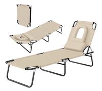 Outsunny Lettino Sdraio Pieghevole con Foro per il Viso e Cuscini, Beige