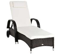 Outsunny-Lettino Sdraio Prendisole Relax in Rattan Sedia da Giardino con Ruotete