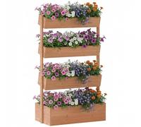 Outsunny Letto da Giardino Rialzato a 4 Livelli, Fioriera Verticale in Legno per Esterni con Fori di Drenaggio e Rivestimento in Tessuto Non Tessuto per Erbe, Fiori e Verdure, 85x45x140 cm, Marrone