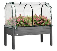 Outsunny Letto per Orto Portapiante con Serra da Giardino in Legno e PE Grigio