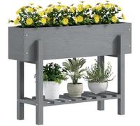 Outsunny Letto per Orto Rialzato 35L per Piante 100x30x70.5 cm Grigio | Ripiano Porta Attrezzi, 2 Fori di Drenaggio, Fioriera da Esterno, Legno di Abete, per Fiori e Verdure