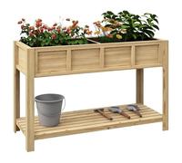 Outsunny Letto per Orto Rialzato a 2 Scomparti e Mensola Inferiore a Doghe, Fioriera Rialzata da Esterno in Abete con 2 Fori di Drenaggio, 115x46x75 cm, Color Legno