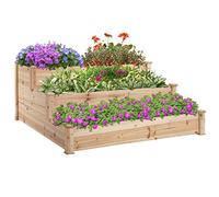 Outsunny Letto per Orto Rialzato a 3 Livelli in Legno Naturale, Fioriera Rialzata da Esterno per Piante, 120x120x56cm