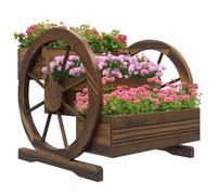 Outsunny Letto per Orto Rialzato da Esterno 62x61x57 cm Carbonizzato | 3 Livelli, Fioriera con Ruote Decorative, in Legno di Abete, Fori di Drenaggio, per Verdure Fiori, per Balcone Patio