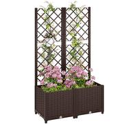 Outsunny Letto per Orto Rialzato da Esterno con Grigliato e 6 Fori di Drenaggio, Fioriera da Esterno per Piante Rampicanti in PP, per Fiori e Verdure, per Giardino e Balcone, 80x40x135 cm, Marrone