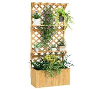 Outsunny Letto per Orto Rialzato da Esterno con Spalliera, Fori di Drenaggio e 2 Mensole, Fioriera con Traliccio per Piante Rampicanti in Legno di Abete, per Piante, Fiori, 76x33x177 cm, Color Legno