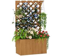 Outsunny Letto per Orto Rialzato da Esterno in Abete con Grigliato, Fori di Drenaggio e Tetto a Pergola, Fioriera da Esterno per Piante Rampicanti, per Fiori e Verdure, 64x33x122 cm, Color Legno