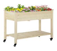 Outsunny Letto per Orto Rialzato in Legno con Rotelle e Ripiano Inferiore