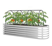 Outsunny Orto Rialzato da Esterno con Graticcio per Piante Rampicanti, Serra Coperture, Fioriera da Esterno Elevata in Acciaio con Fondo Aperto e Guanti, Verdure e Fiori, 200x60x103 cm, Argento