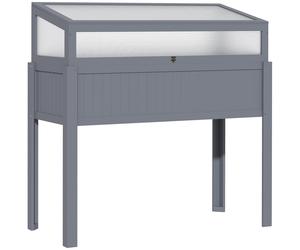 Outsunny Letto Rialzato in Legno con Serra 2-in-1 Frangivento Frangivista Orto Erbe Vaso da Giardino Balcone e Terrazza Policarbonato Grigio 120 x 54 x 112/122 cm