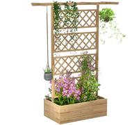 Outsunny Letto Rialzato per Orto con Traliccio e Pergola, Cassone per Orto e Giardino per Piante Rampicanti con Fondo Aperto, 160x55x183cm, Legno Naturale