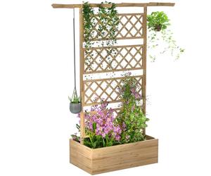Outsunny Letto Rialzato per Orto con Traliccio e Pergola, Cassone per Orto e Giardino per Piante Rampicanti con Fondo Aperto, 160x55x183cm, Legno Naturale