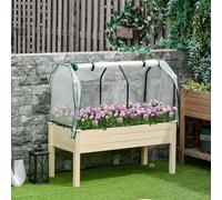 Outsunny letto rialzato struttura fredda con serra, toppa vegetale con rivestimento in tessuto Legno