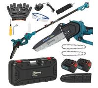 Outsunny Mini motosega a batteria 8 pollici 6000mAh 580W potatore a batteria per rami e giardino con 2 batterie asta telescopica e blocco di sicurezza blu