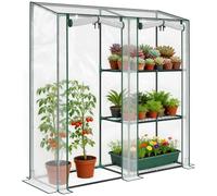 Outsunny Mini Serra 2 Sezioni 3 Ripiani Anti UV 143x45x151cm Trasparente | Porte Avvolgibili, Serra per Orto, Struttura in Acciaio e Copertura Plastica, per Piante Orto Verdure Fiori Frutta