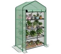 Outsunny Mini serra allargata a 4 ripiani, copertura PE rinforzata, Verde | Serra portatile, porta a cerniera, ripiani in metallo, interno/esterno, 90x49x160cm