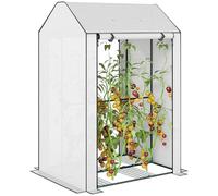 Outsunny Mini serra con 4 ripiani in filo, serra portatile per pomodori, casa da giardino migliorata per piante con porta arrotolabile e prese d'aria, 100 x 80 x 150 cm, bianca