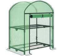 Outsunny Mini Serra da Giardino con 2 Ripiani in Metallo e Copertura in PE, Serra da Balcone e Terrazza Compatta 69x49x91cm, Verde