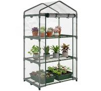 Outsunny Mini Serra da Giardino con 3 Ripiani 69x49x125cm Trasparente | Rivestimento in Plastica, Telaio in Acciaio, Serra per Piante, Porta a Cerniera