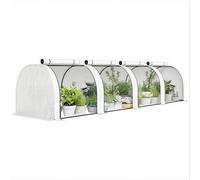 Outsunny Mini serra da giardino, mini serra a tunnel, 4 x 1 x 0,8 m, acciaio PE ad alta densità, 140 g/m², anti-UV, 4 porte, con chiusura a cerniera, colore: bianco