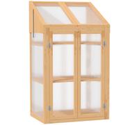 Outsunny Mini Serra, piccola serra con telaio in legno, finestra e doppia porta, 3 ripiani, 70L x 50P x 120A cm, Marrone