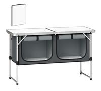 Outsunny Mobile Cucina da Campeggio Pieghevole con Armadietto, Argento