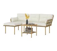 Outsunny Mobili da Esterno con Chaise Longue, Divano e Tavolino Crema e Legno