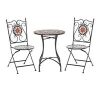 Outsunny Mobili da Giardino Set da 3 Pezzi con 2 Sedie Pieghevoli e 1 Tavolino a Mosaico, in Metallo e Ceramica Aosom