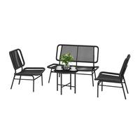 Outsunny Mobili Giardino Rattan 4 Pezzi Tavolino Metallo, Nero