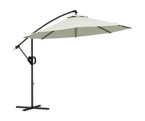 Outsunny Ombrellone a Braccio Ø3x2.6 m a 8 Stecche con Base a Croce, Ombrellone da Giardino in Alluminio, Metallo e Poliestere, Bianco Crema