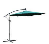 Outsunny Ombrellone da Giardino Ø3x2.5 m a Braccio con Manovella e 8 Strisce LED a Energia Solare, Verde