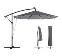 Outsunny Ombrellone a Sbalzo con Luci LED Solari, 3 m, Grigio