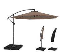 Outsunny Ombrellone Decentrato Ø3x2.5 m con Base a Croce, Pesi e Manovella, Ombrellone a Sbalzo in Metallo e Poliestere 180 g/㎡ a 6 Stecche, Protezione UV, Color Caffè