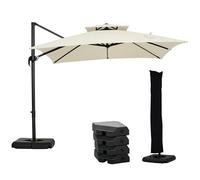 Outsunny Ombrellone da Giardino 2.7x2.7m Girevole con Base e Copertura Beige