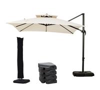 Outsunny Ombrellone da Giardino 2.7x2.7m Regolabile con Base e Copertura Beige