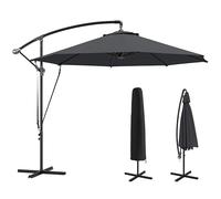Outsunny Ombrellone da Giardino Ø3 m con Corde Antivento Grigio Scuro