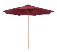 Outsunny Ombrellone da Giardino Ø3m con Corda e Apertura Regolabile, Ombrellone da Esterno con 8 Stecche in Legno, Bambù e Poliestere 180g/㎡, per Cortile, Terrazza e Balcone, Rosso Scuro