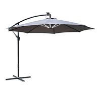 Outsunny Ombrellone da Giardino Ø3x2.5 m a Braccio con Manovella e 8 Strisce LED a Energia Solare, Grigio