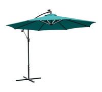 Outsunny Ombrellone da Giardino Ø3x2.5 m a Braccio con Manovella e 8 Strisce LED a Energia Solare, Verde