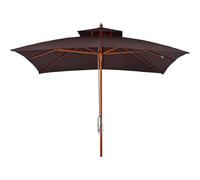 Outsunny Ombrellone da Giardino 3x3 m con Sistema a Corda, Parasole a 2 Livelli, Ombrellone da Esterno Quadrato a 8 Stecche, in Bambù, Legno Pioppo e Poliestere, per Cortile Balcone, Marrone