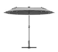 Outsunny Ombrellone doppio, Base a croce con Luci Solari, Ombrellone da giardino con manovella, 295x150x219cm, Grigio