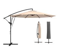 Outsunny Ombrellone da Giardino Decentrato 3x3m, Ombrellone da Esterno con Copertura Protettiva, Base a Croce, Corde Antivento, 8 Stecche, Manovella, per Piscina Terrazzo, Protezione UV, Cachi