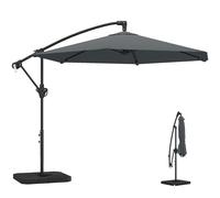 Outsunny Ombrellone da Giardino Decentrato 3x3m, Ombrellone da Esterno con Pesi Riempibili ad Acqua/Sabbia, Base a Croce, Sistema di Blocco, Manovella, per Piscina Terrazzo, UV 30+, Grigio Scuro